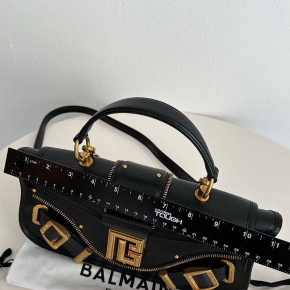 BALMAIN *NEW* Black Leather Top Handle Leather Bag with Crossbody Strap - Picture 15 of 16